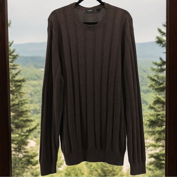 NWOT Van Heusen Chocolate Brown Cableknit Comfy Sweater Holiday Size L - Picture 1 of 9